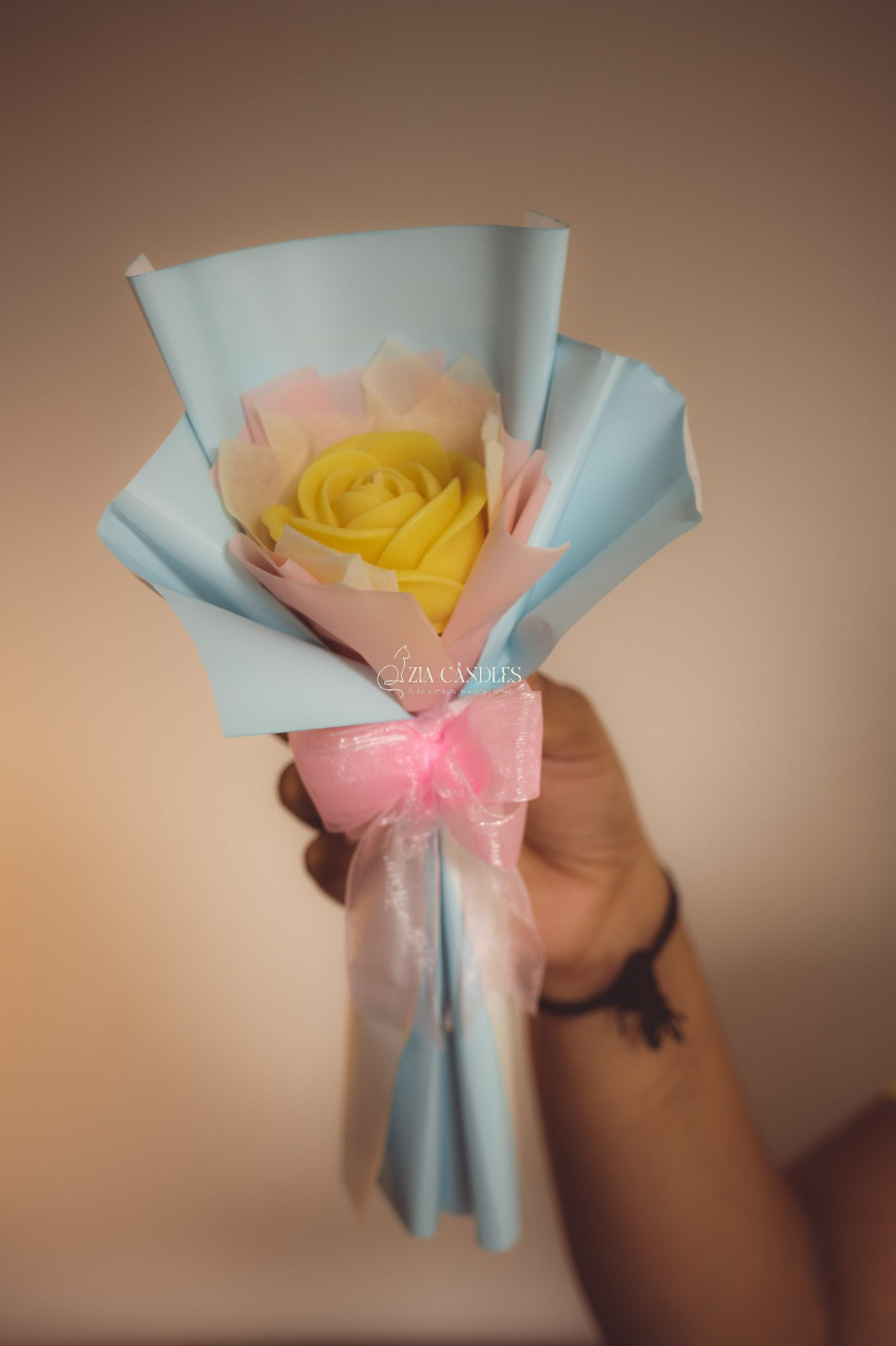 Yellow Rose Candle Bouquet