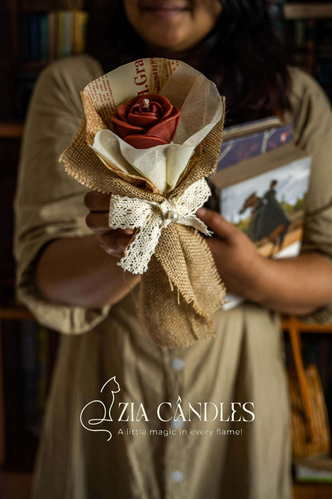 Vintage Burgundy Rose Candle Bouquet