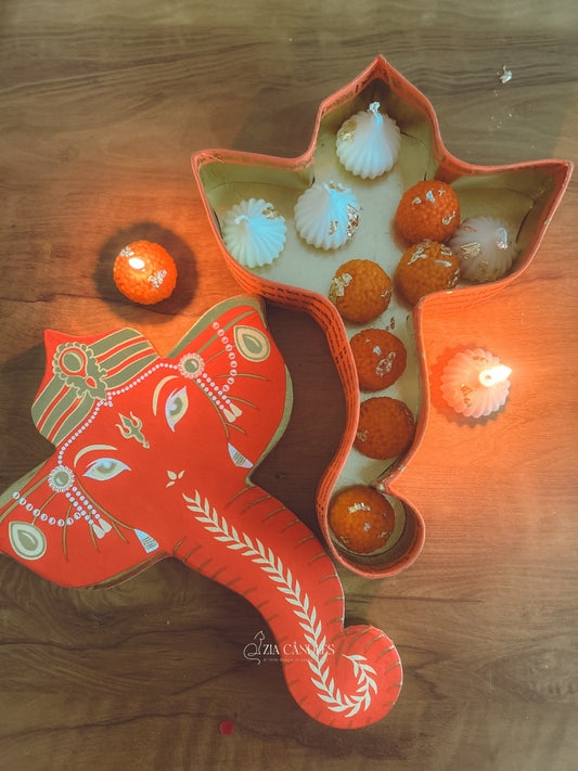 Ganpati-Shaped Handcrafted Gift Box – 12 Indian Festive Soy Wax Candles